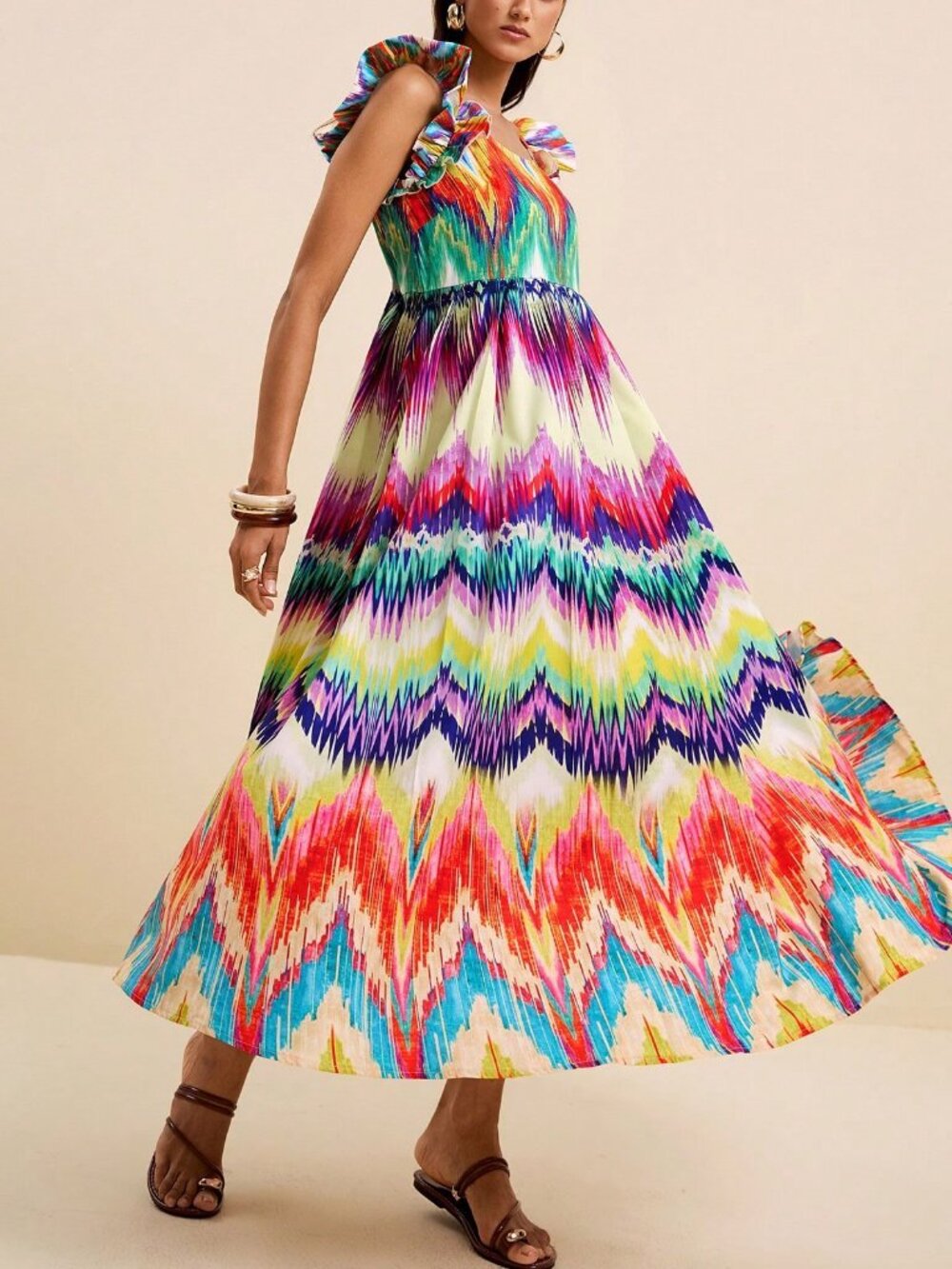 Boho Women's multicolor Print sleeveless maxi Dress - Picture 6 of 8